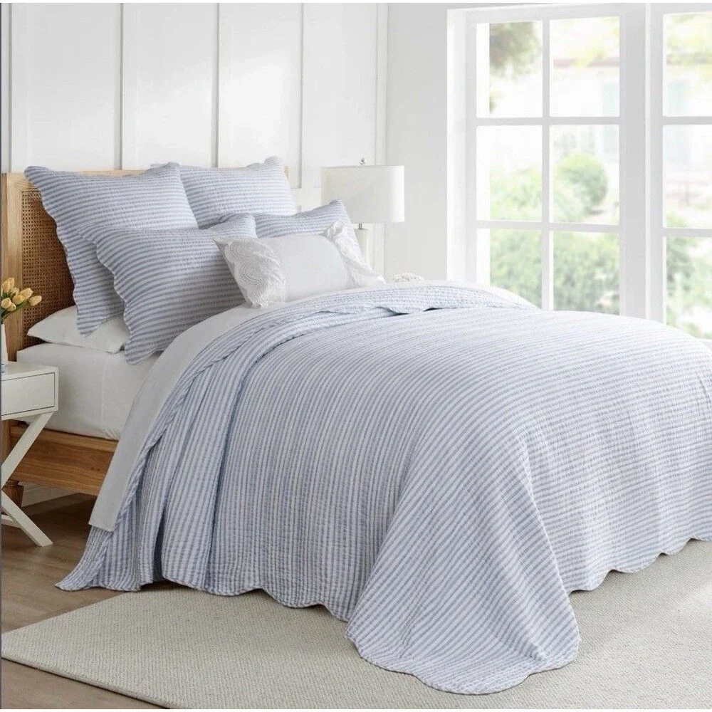 Levtex Home Martha Stripe Blue Bedspread Set King/Cal King Hard to Find